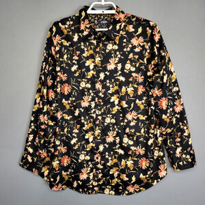 Chaps No Iron Top Womens 0X Button Front Floral 100% Cotton Long Sleeves Collar